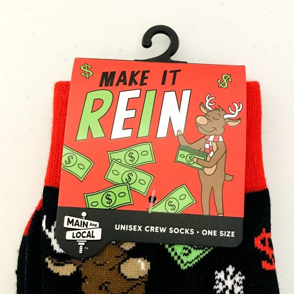 MAKE IT REIN Reindeer Throwing Money Men's Crew Socks OSFM - Picture 2 of 4